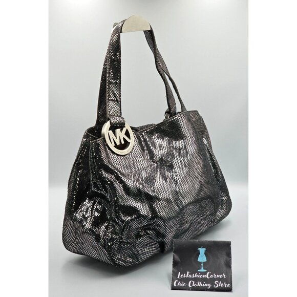 Michael Kors Women's Metallic Python-Embossed Tote Shoulder Bag Size L 2421 - Picture 5 of 13